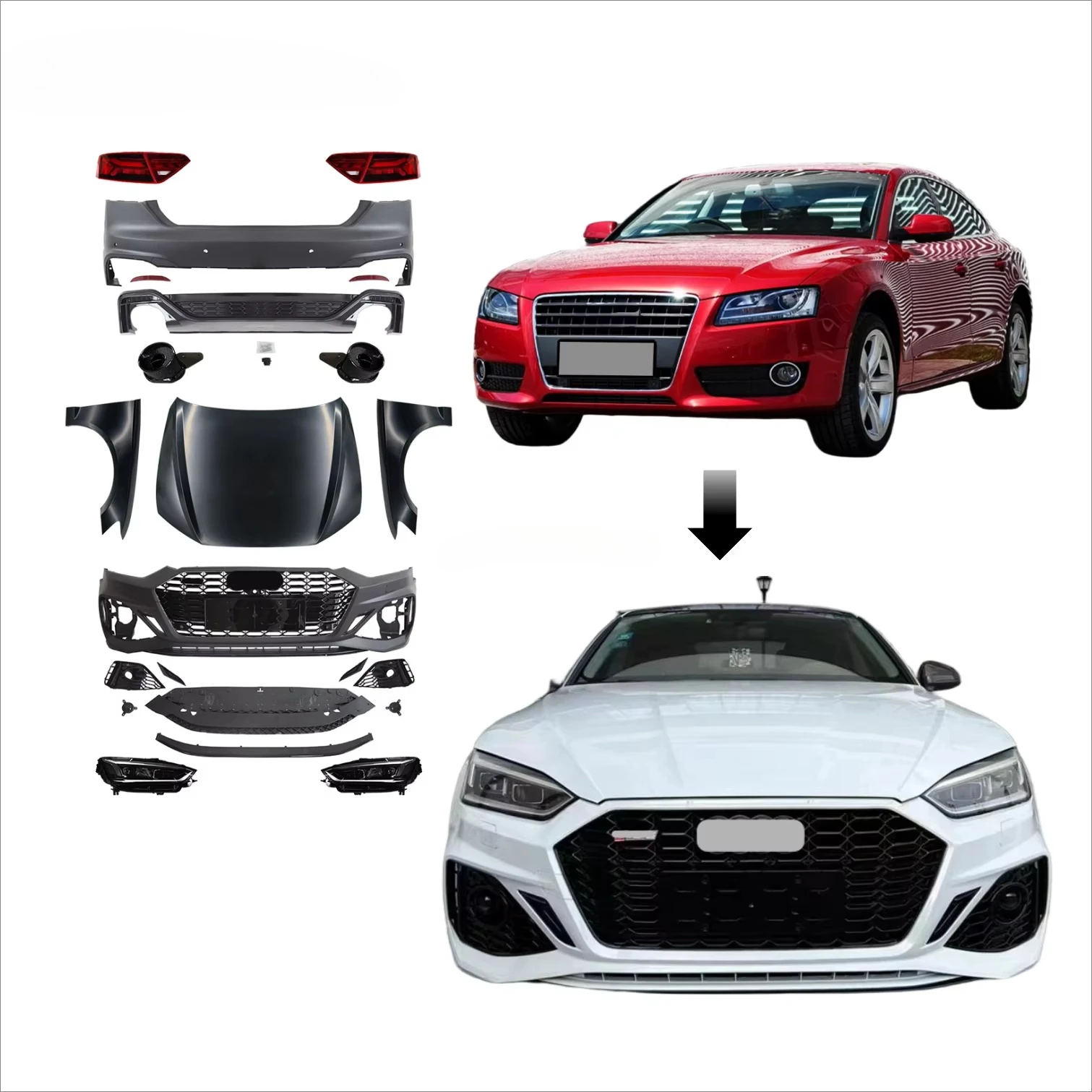 High Quality for  A5 Body Kits 2008-2011 Upgrade to  A5 RS5 2021+ Facelift Bodykit Hood Fender LED Headlights