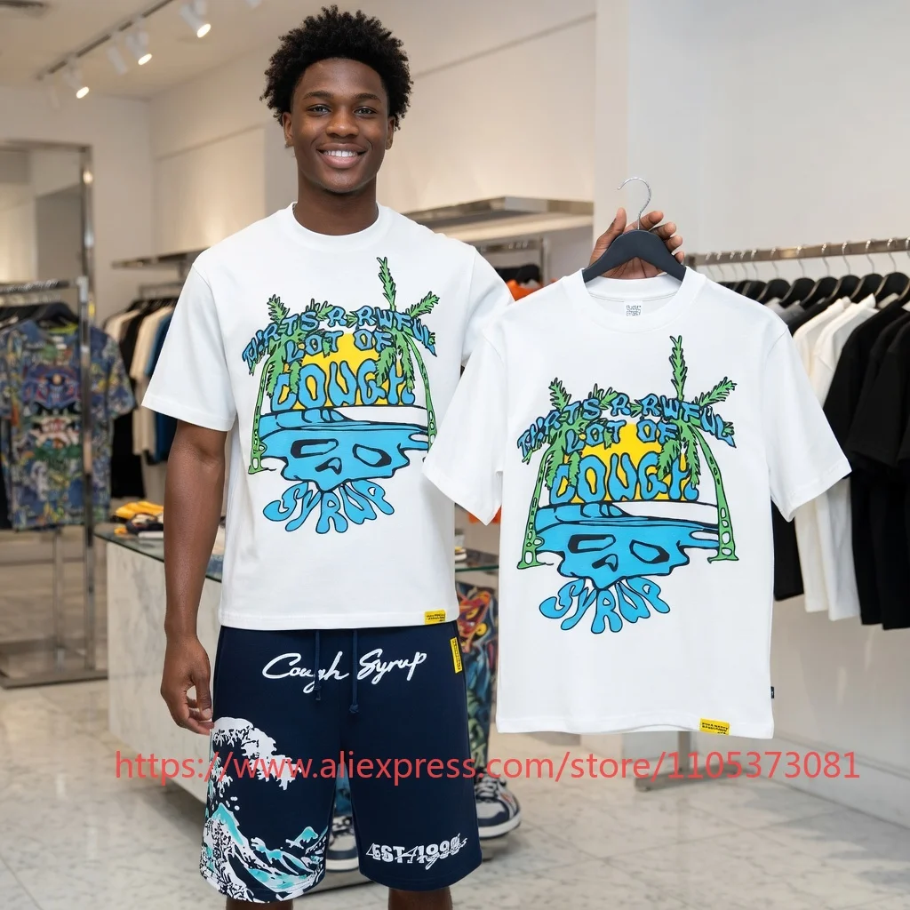 

That'S A Awful Lot of Cough Syrup Men 2026 Oversized 2 Piece Short Set Graphic Tee Shorts Streetwear Hip Hop Casual Outfit Black