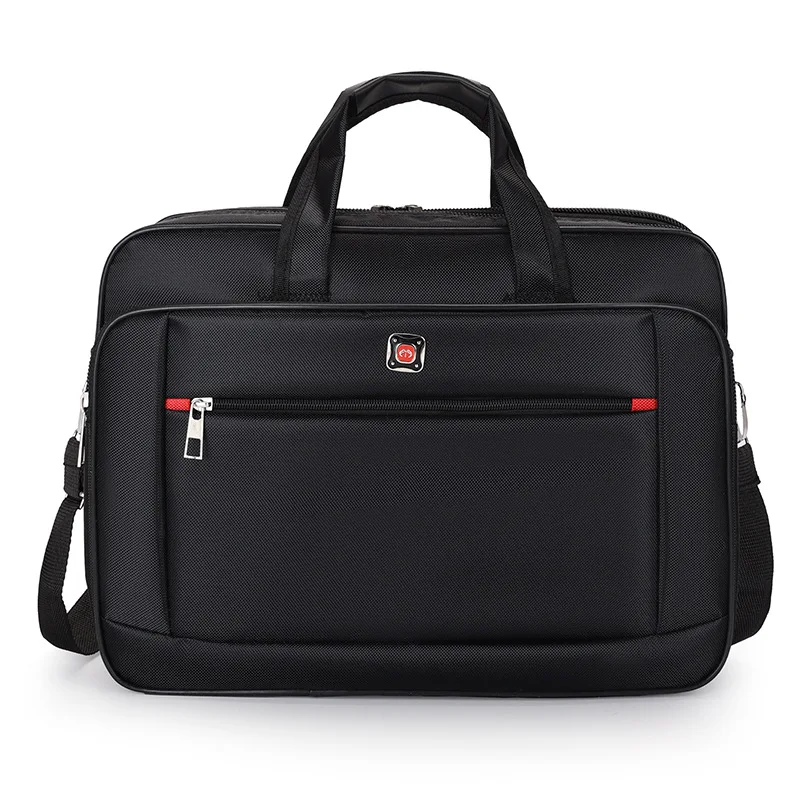 Multifunctional Black Business Briefcase with Red Accents Large - Capacity Laptop Bag for Men's Office and Travel Use
