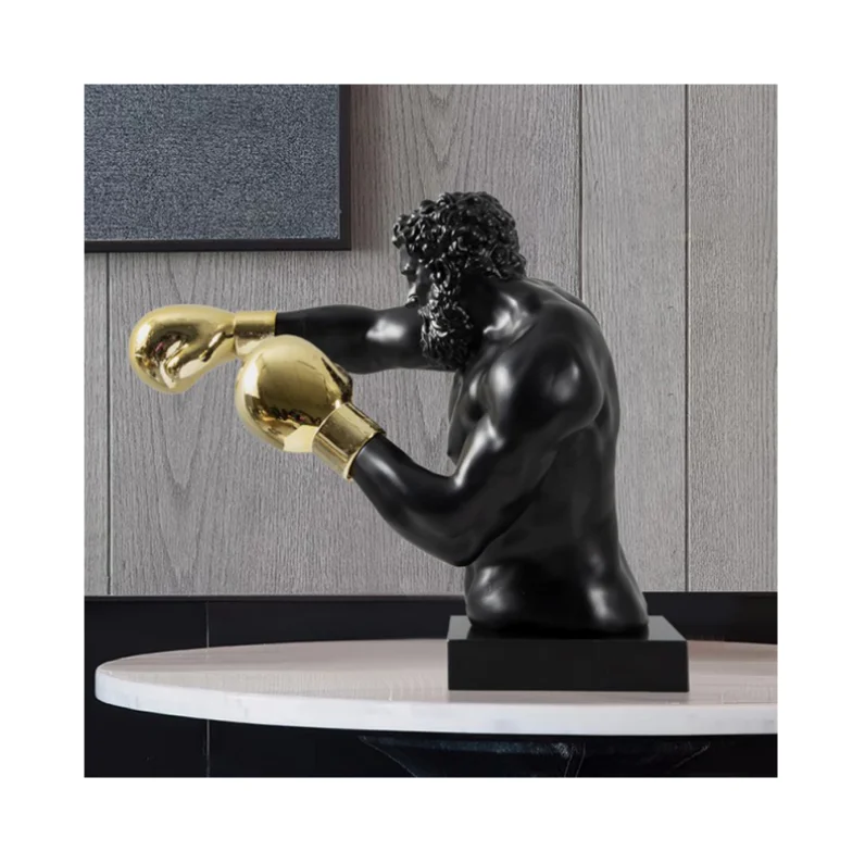 Wholesale White Large Resin Sculpture Decoration Boxing Male Sculpture Statue Sports Art Sculpture Interior Diy Home Decoration