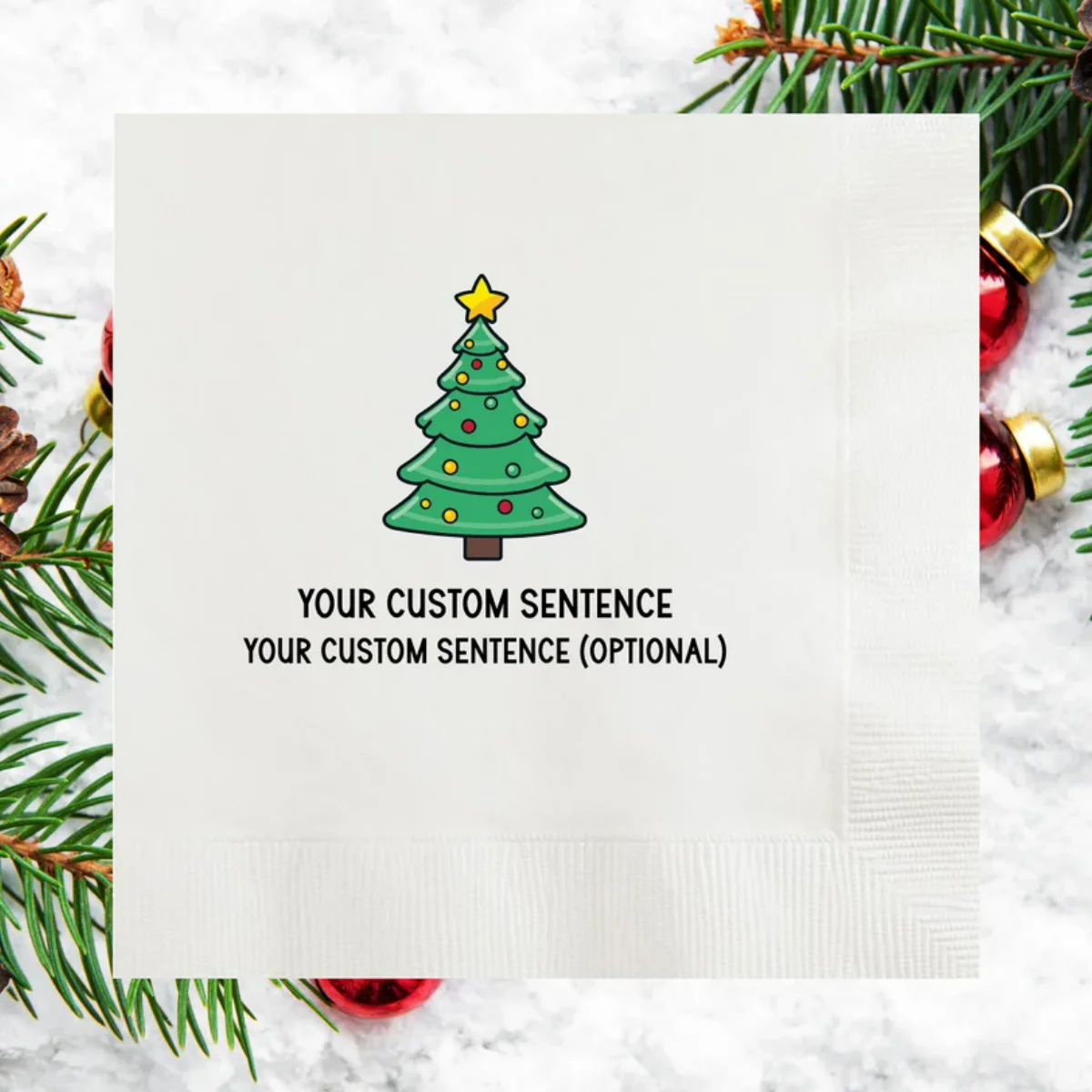 Kişiselleştirilmiş Noel Ağacı Kokteyl Peçeteleri, Özel Vintage Noel, Mutlu Noeller Tam Renkli Baskılı Tatil Yemeği Partisi, 202