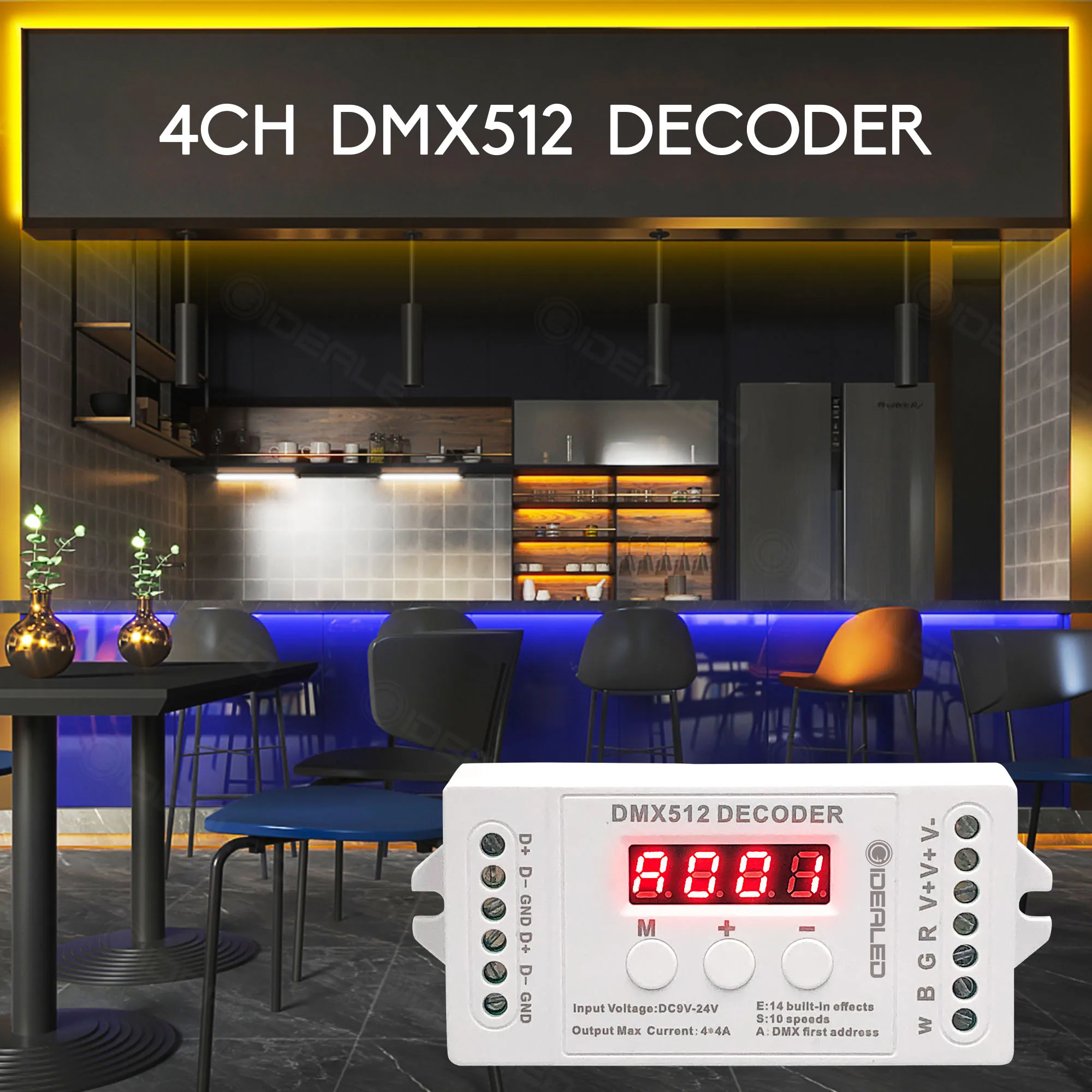 

4CH Mini DMX 512 Decoder RGBW LED Light Strip Controller Console Use Decorated Lighting Home Lights Dimmer Driver DC9V-24V