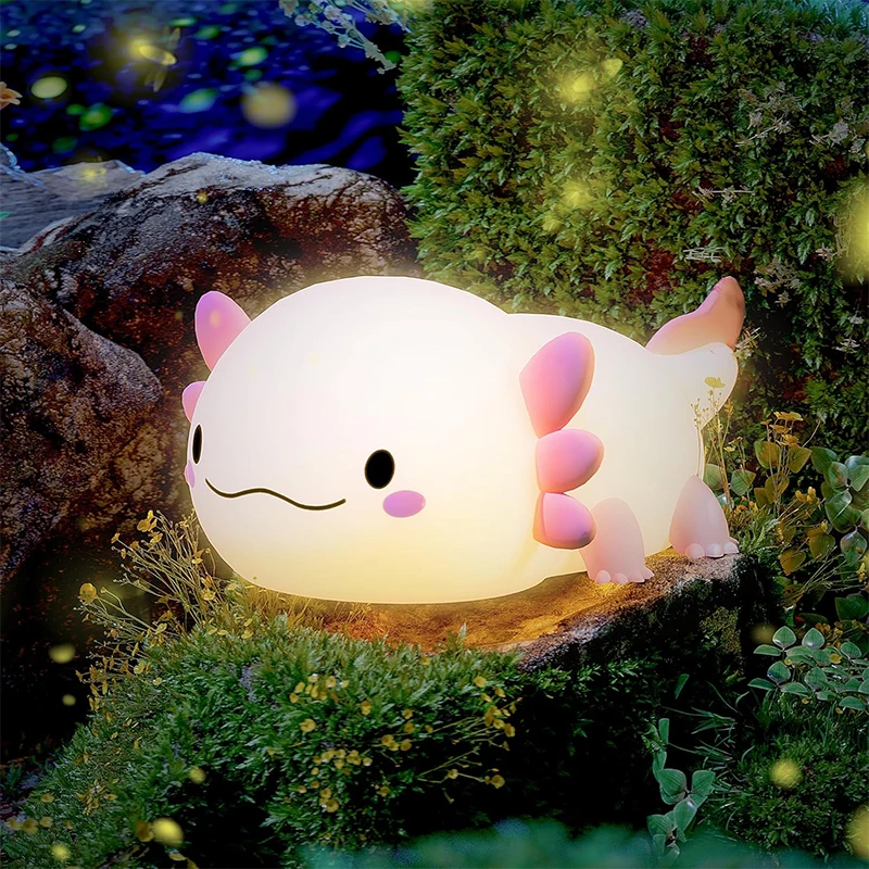 Bonito axolotl luz noturna silicone berçário lâmpada de dormir controle toque nightlights usb recarregável candeeiro mesa para bebê criança