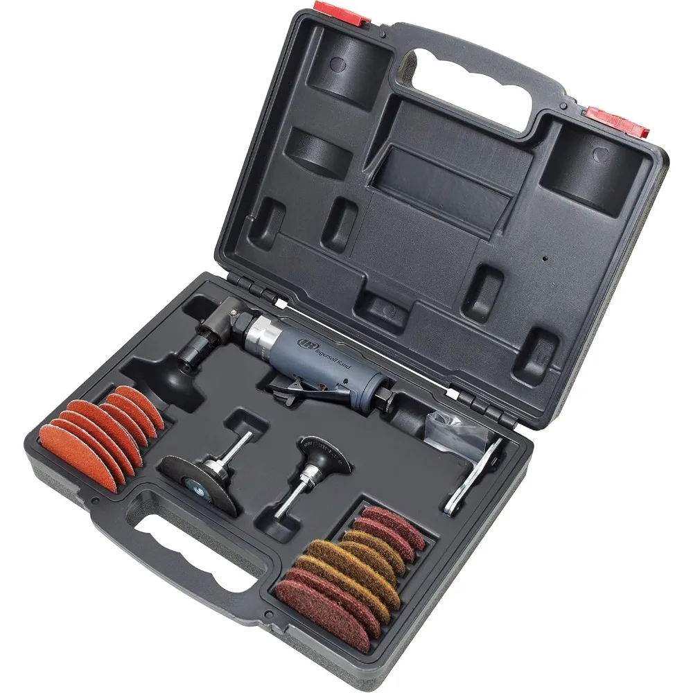 302BK Right Angle Air Die Grinder Kit, Includes Variety of 2” and 3” Backing Pads, Sanding Disks, Polishing Disks and Case