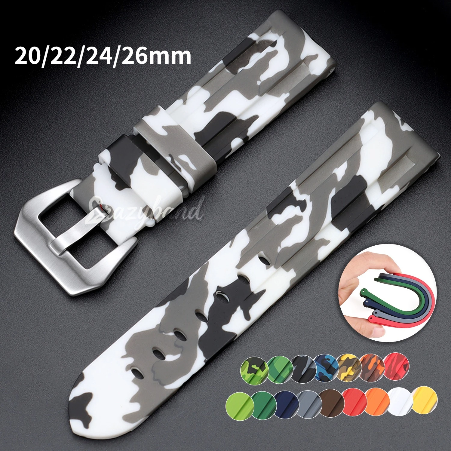 20/22/24/26 mm Silikon-Uhrenarmband, universelles, weiches, bequemes Sport-Uhrenarmband aus Gummi für Panerai, Tarnfarbe, Blau, Schwarz, Zubehör
