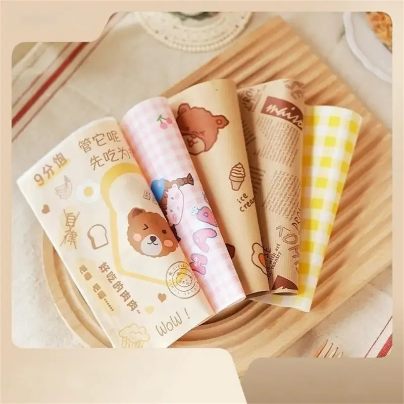 

50pcs Square Sandwich Wrapping Paper Oil-Proof Disposable Food Toast Sandwich Hamburger Paper Cut Baking Household Baking Paper