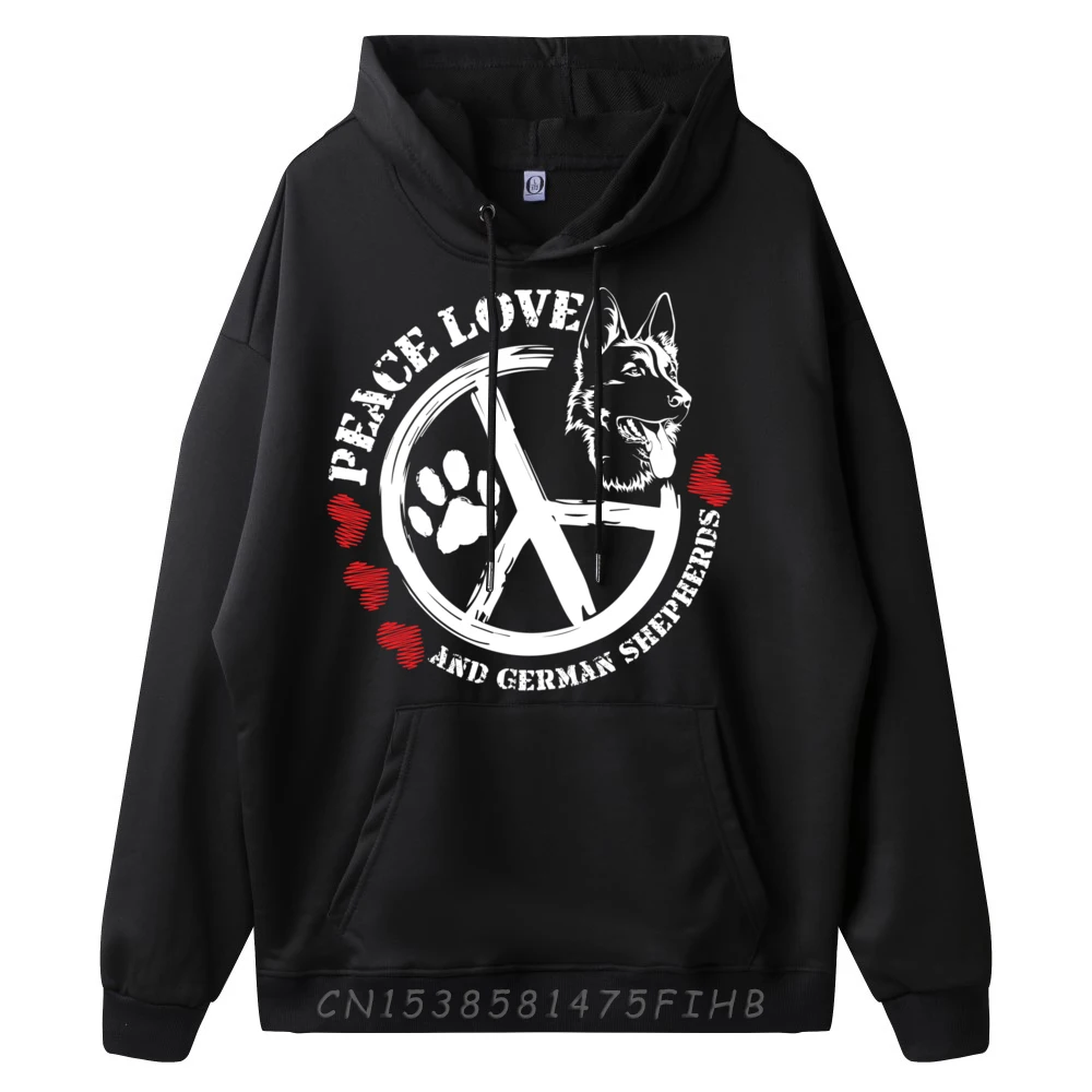 Peace Love German Shepherd Dog Paw Print Puppy Doggie Lover Sweatshirts Graphic Tee Unisex Polyester Hoodie Men