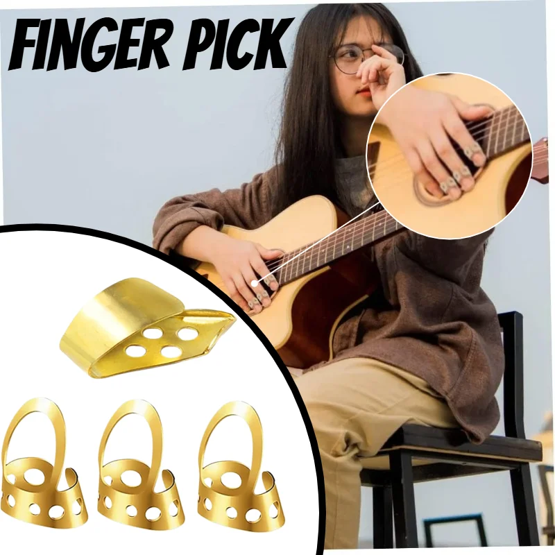 4pcs  Finger Picks Set Thumb Plectrum for Acoustic Guitar Ukulele Mandolin Thumb Stabilizer High quality Golden color