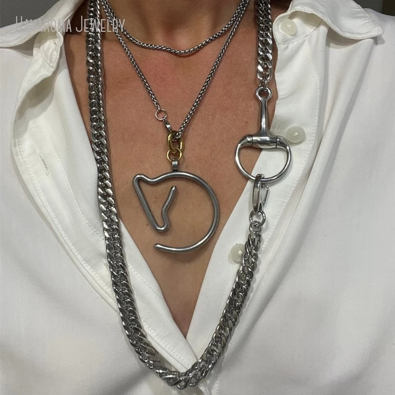 

10Pcs Equestrian Jewelry Horsebit Bridle Snaffle Bit Charm Necklace Women Men Stainless Steel Cuban Chain Horse Lover Gift