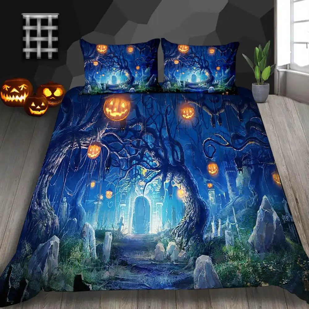 

Halloween Duvet Cover Set Thumbedding Halloween Decor Mysterious Forest Bedding Set Polyester Double Queen King Size Quilt Cover