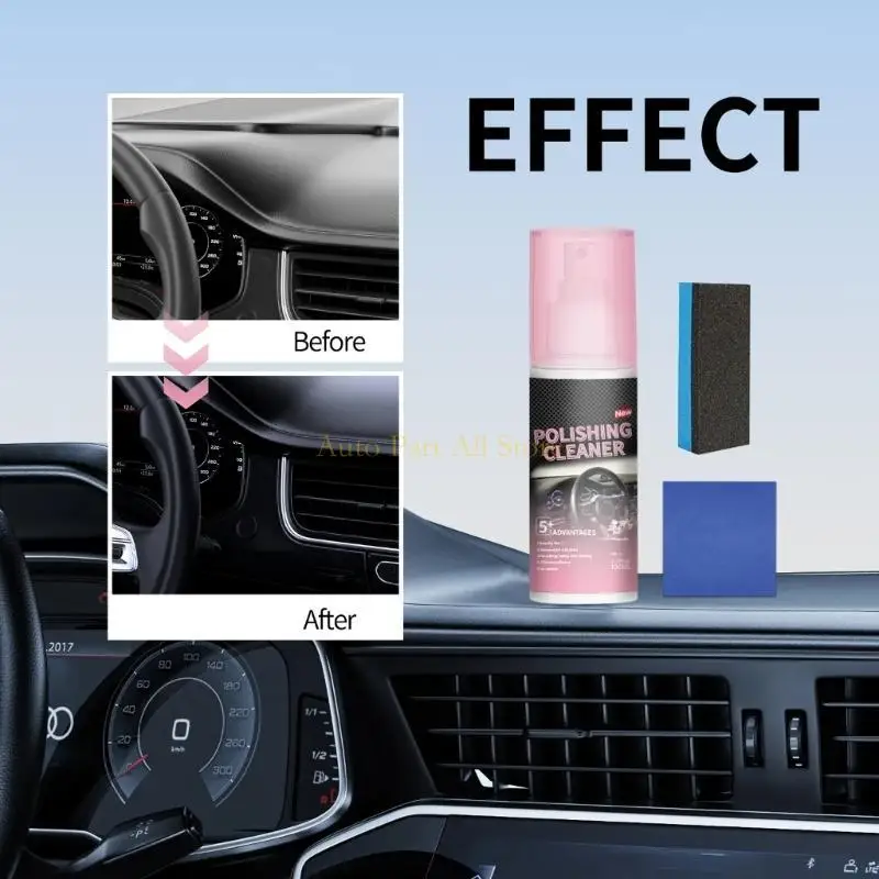 J0MA 100ml Dashboard Polishing Cleaner with Sponge & Wipe Car Interior Detailing Cleaner for Rubber Leather Polish