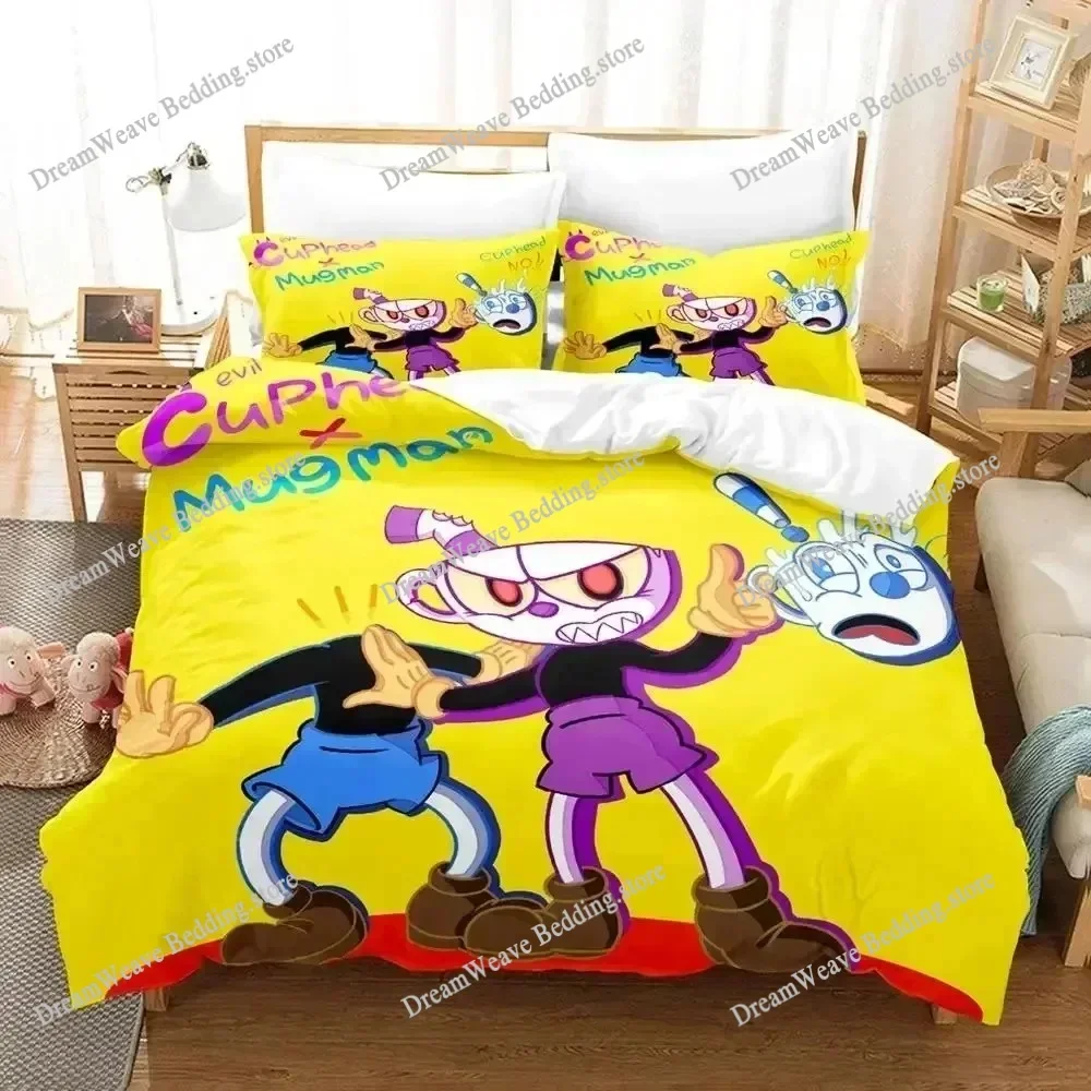 Cartoon Mugman Cuphead Bedding Set Polyester Quilt Cover Pillowcase Comforter King Queen Size Boys Adult Duvet Cover Bed Set