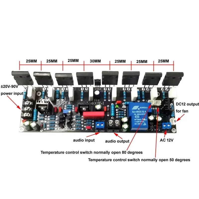 New Upgraded Version Mono 400W Tube 2SC5200+2SA1943 20V-90V HiFi High Power Audio Amplifier Board with Speaker Protect…