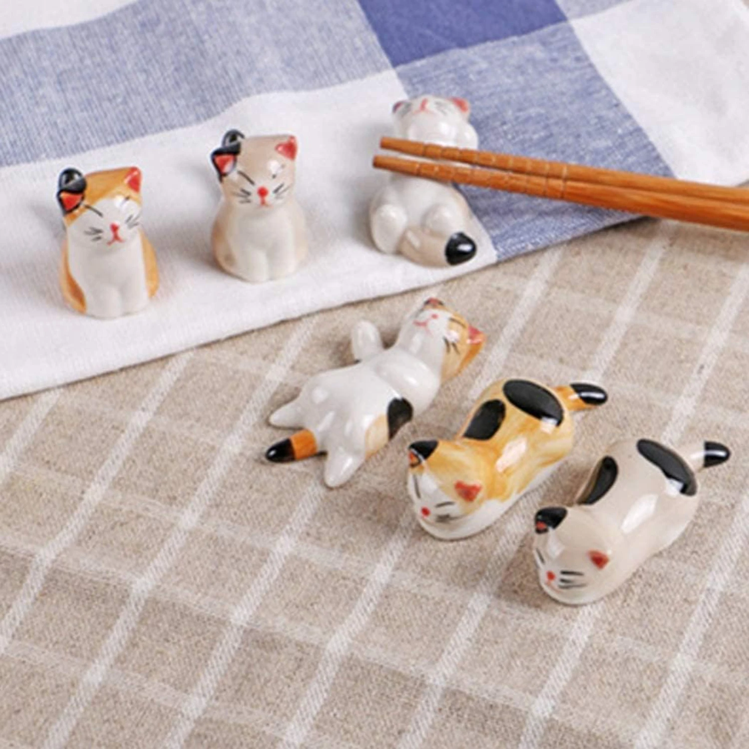 Porcelain  Rests Chopstick Rest set, Cat Chopsticks Rest Dinner Spoon Stand  Fork Holder, Delightful Cat Shaped Chopsticks Holde
