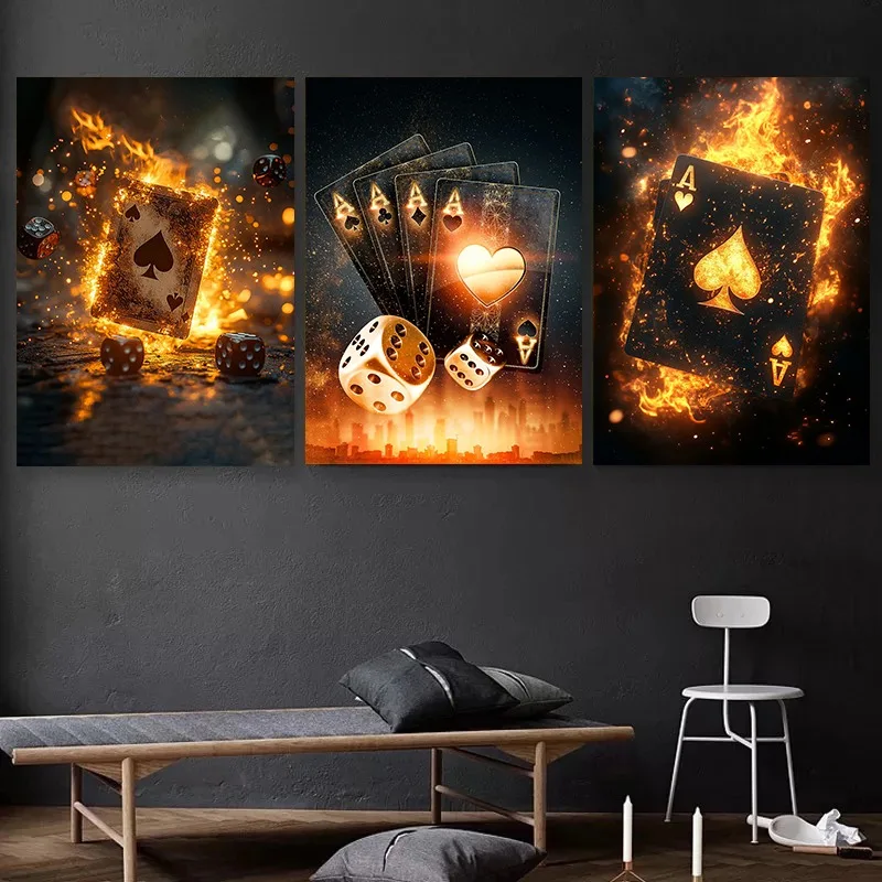 Casino Poker Dice Roulette Slots Gambling Poster Modern Print Canvas Painting Wall Art Picture for Club Living Room Home Decor