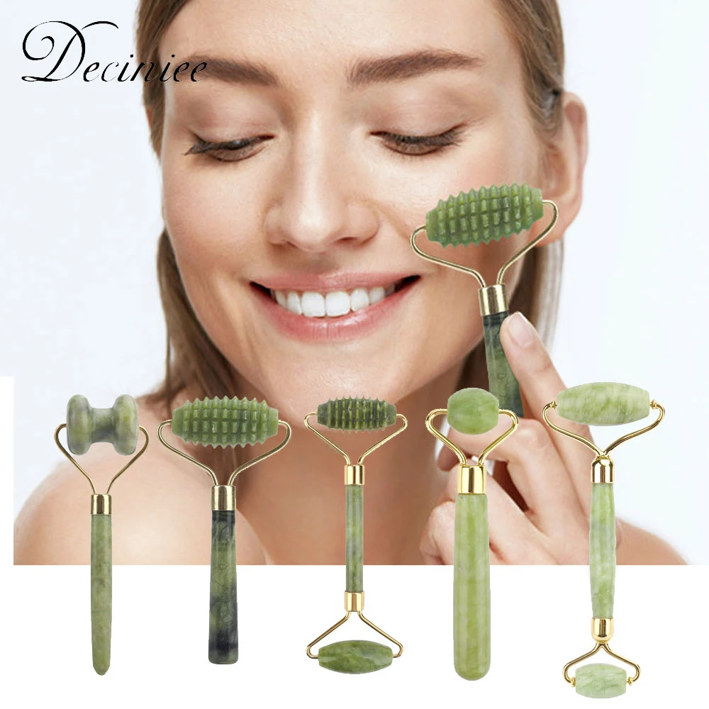 5 Types Xiu Yu Jade Roller Facial Ridged Roller Skin Massage Roller Face Massage Tools Anti Aging Wrinkles Single/Double head