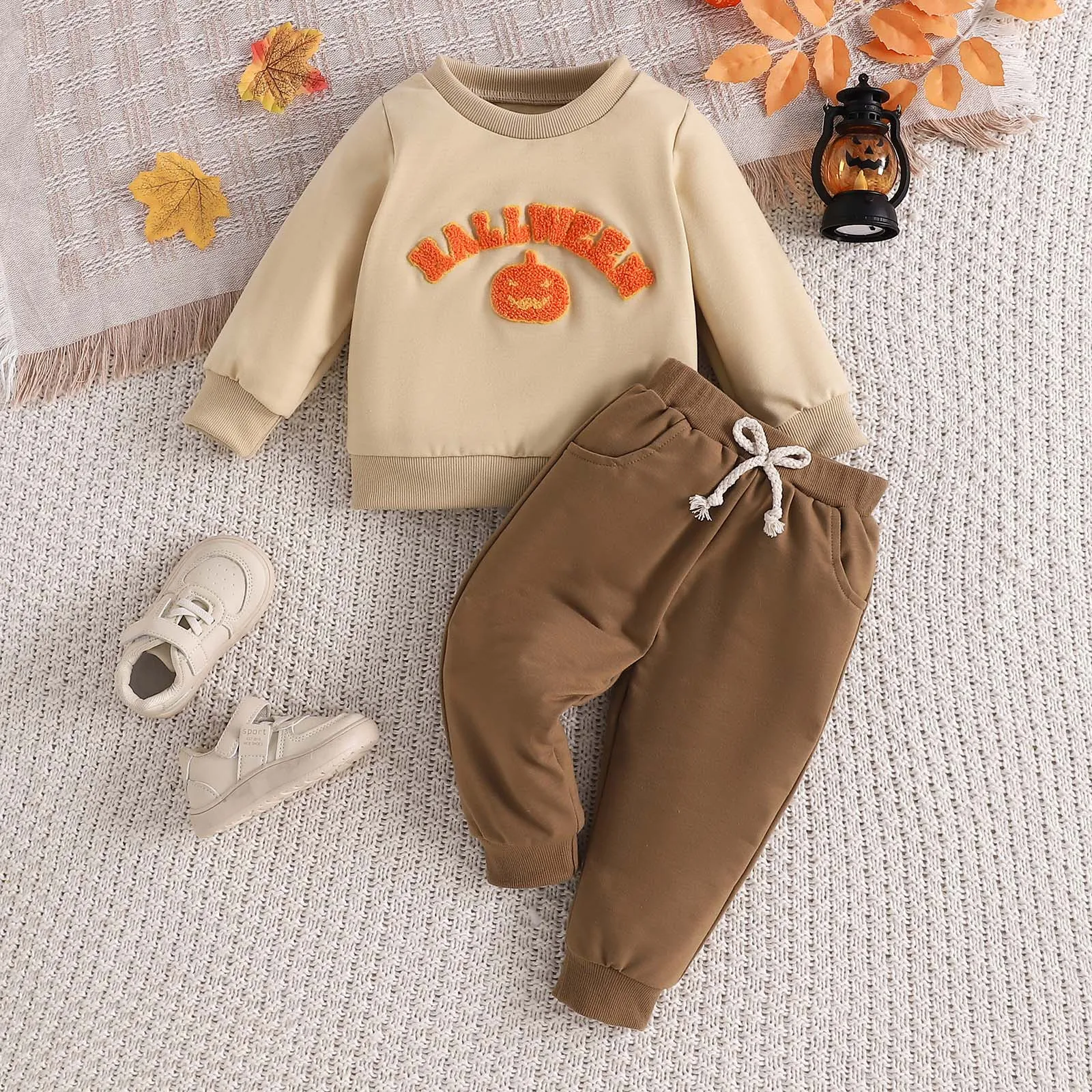 

Deluxe Halloween Toddler Boys Girls Halloween Winter Warm Long Sleeve Cute Pumpkin Embroider Tops T Shirt Pullover Pants Outfits