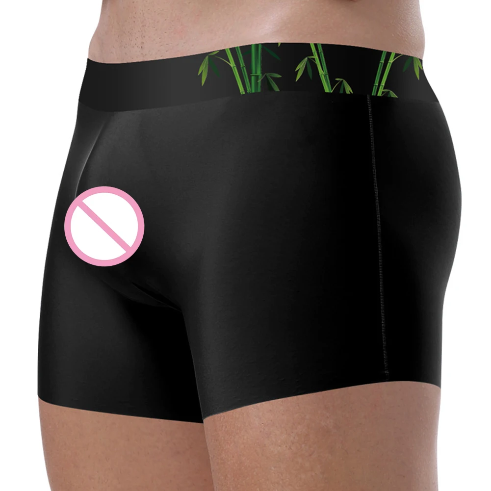 

Men's Seamless Thin Trunks Ice Silk Underwear Print 3D Bulge Pouch Boxer Shorts Sexy Boys Thin Flat Corner Panties
