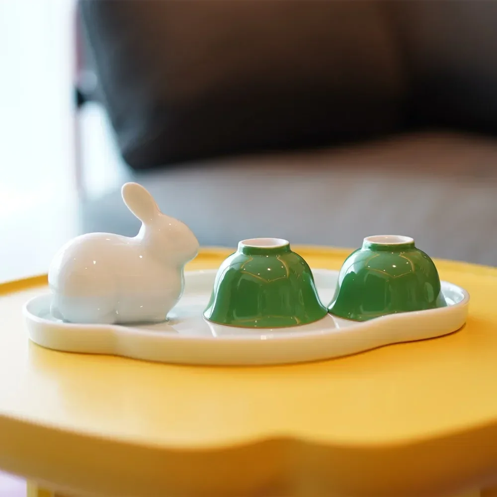 

Jade Hare Begonia Plate Snack Fruit Moon Cake Ceramic Plate Zodiac Wu Enron Designer Original Cute Art Gift