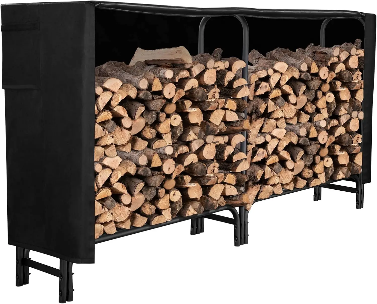

8FT Firewood Rack with Cover, Heavy Duty Steel Log Rack for Outdoor Storage, Easy Assembly with Sturdy Middle Upright