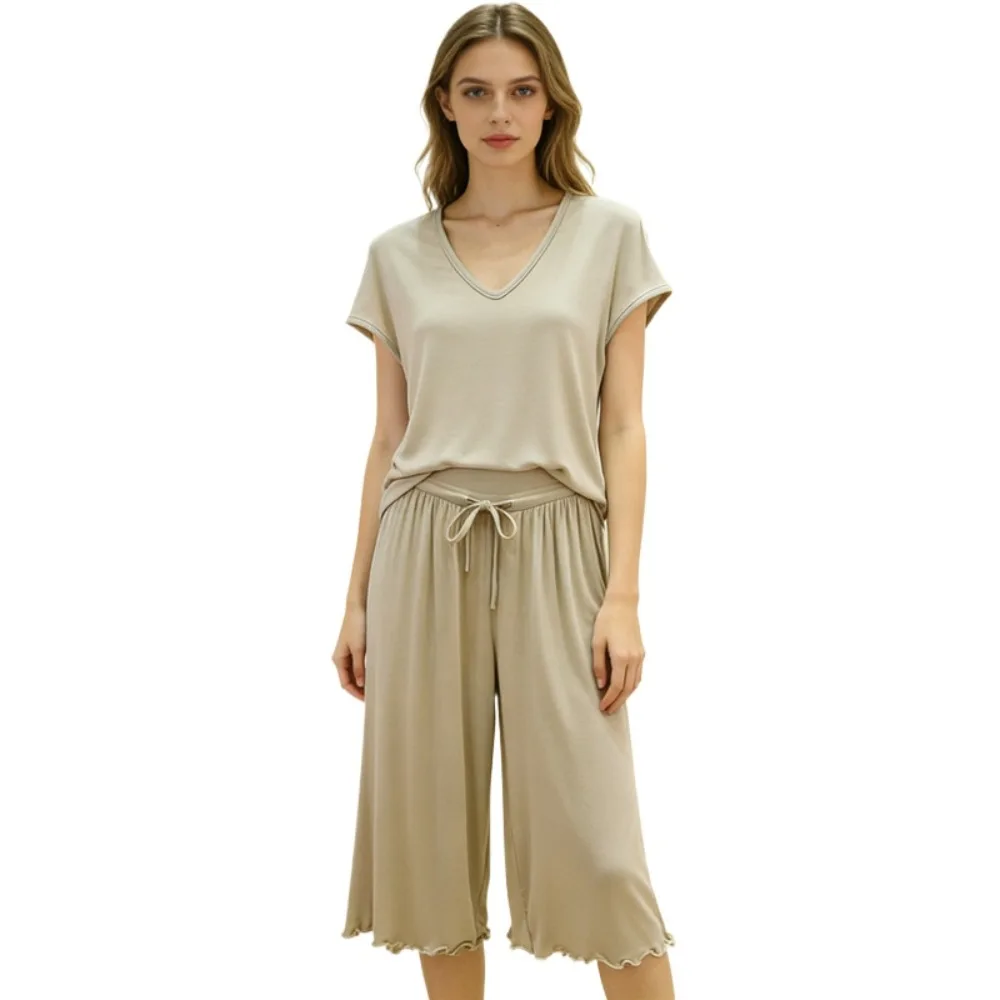 

Модальный комплект из двух предметов для женщин: летняя пижама, размеры M-6XL, с коротким рукавом, для сна и отдыха, домашняя одежда