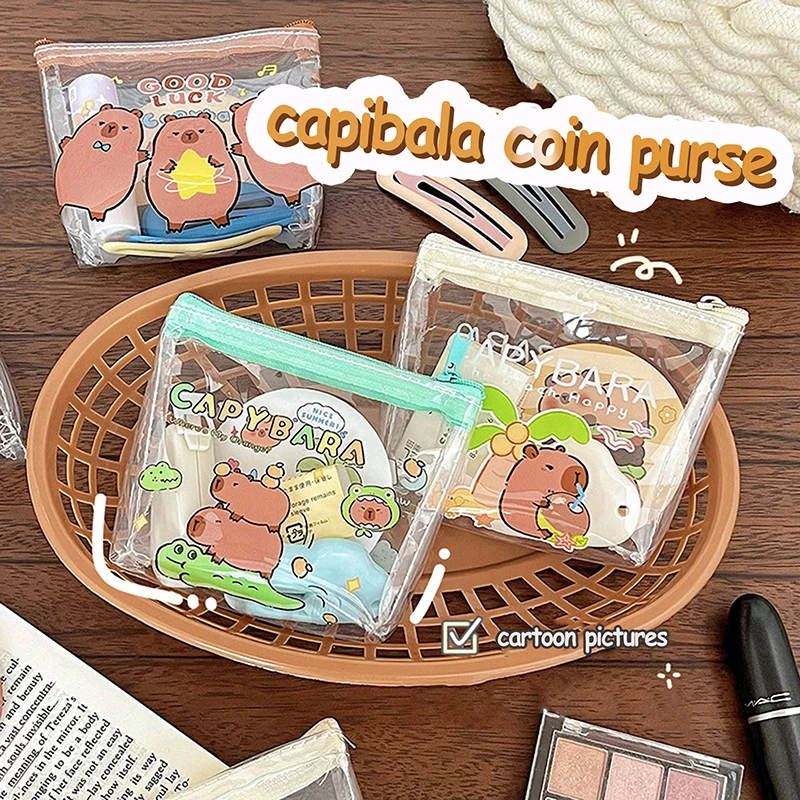 Cute Capybara Coin Storage Bag Cartoon Design PVC Zipper Waterproof Storage Bag Small Cosmetic Bag Clear Pouch Mini Wallet