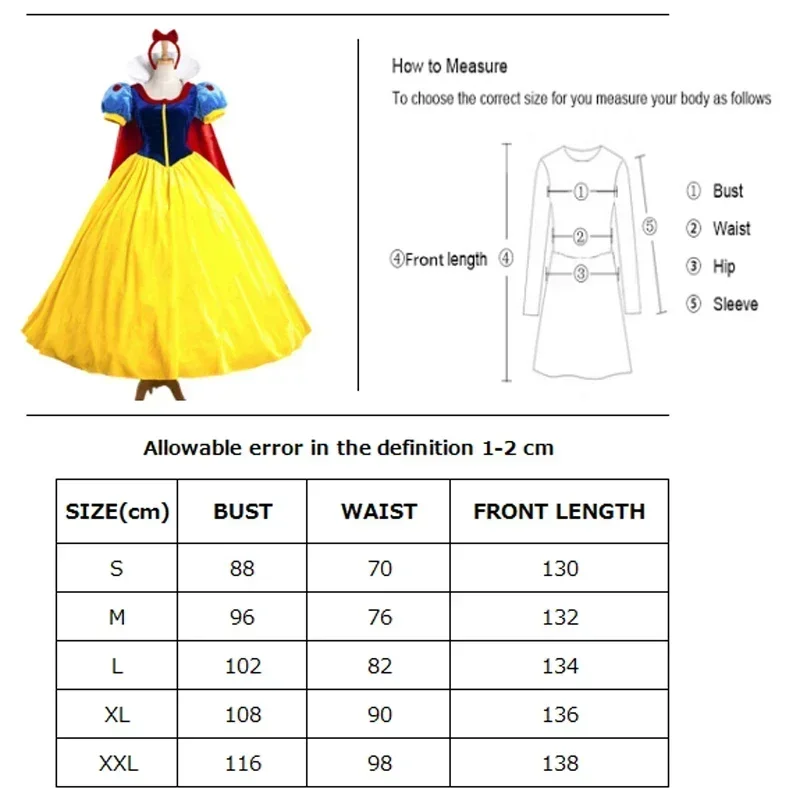 Women Cosplay Dress Snow White Girl Princess Dress Adult Cartoon Princess Snow White Halloween Party Costume