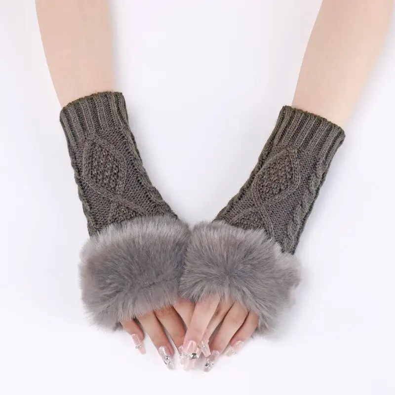 

652F Elegant Rhombic Pattern Arm Sleeves Fingerless Gloves for Women Daily Outfit