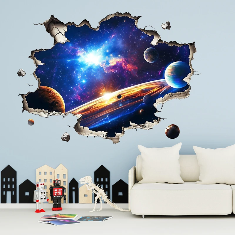Universe Wonders Space Planet Vinyl Wall Stickers Self Adhesive Home Decoration for Living Room Bedroom Porch Creative Wallpaper