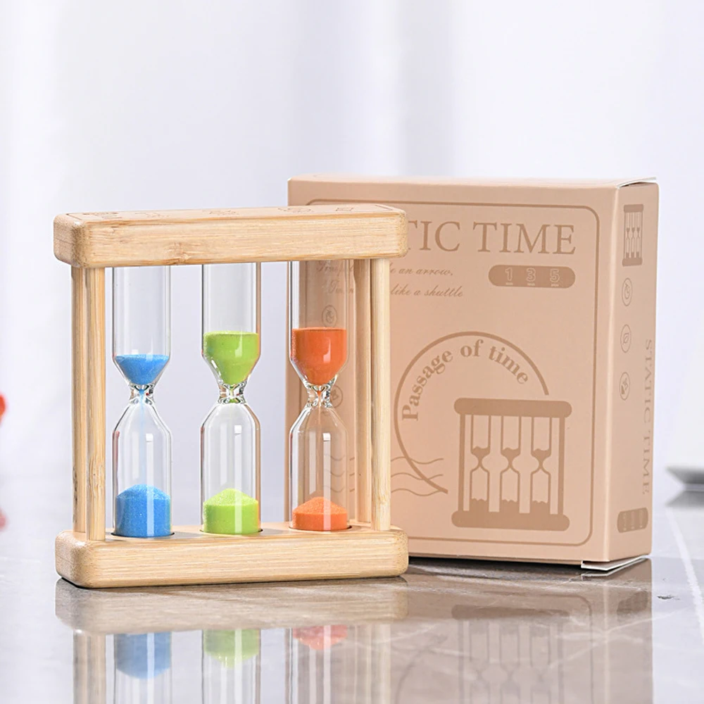 1pc 2024 New Creative Wooden Hourglass Ornaments 1/3/5 Minutes Timer 3 in 1 Combination Sandglass Home Decoration Crafts