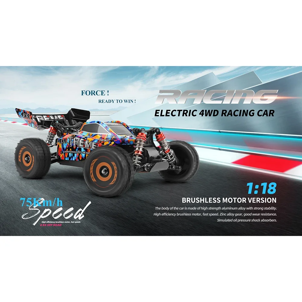 WLtoys 184016 RC Car 75KM/H 2.4G Brushless Electric High Speed Vehicle 184011 4WD Off-Road Remote Control Racing Brush Car 1/18