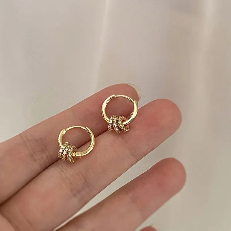 High Quality Luxury Gold Color Stainless Steel Geometric Circle Crystal Dangle Earrings for Women New Simple Zircon Hoop Jewelry