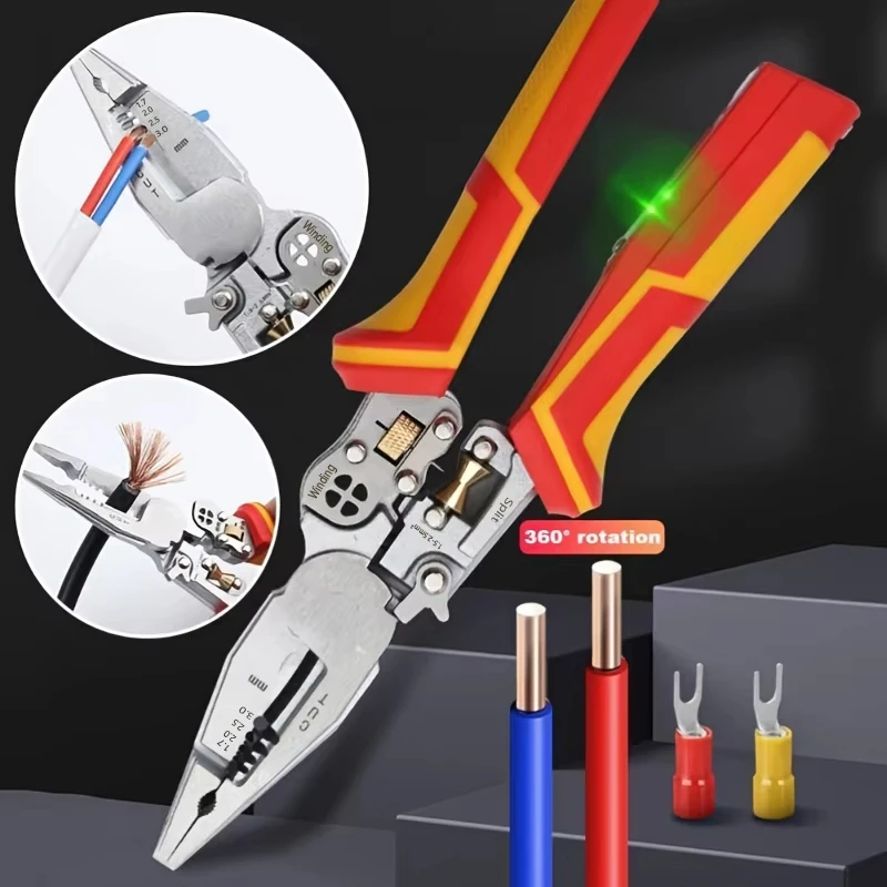 

8-in-1 wire stripper with voltage tester, multi-function wire stripper with power measurement, cutting and crimping pliers, thre