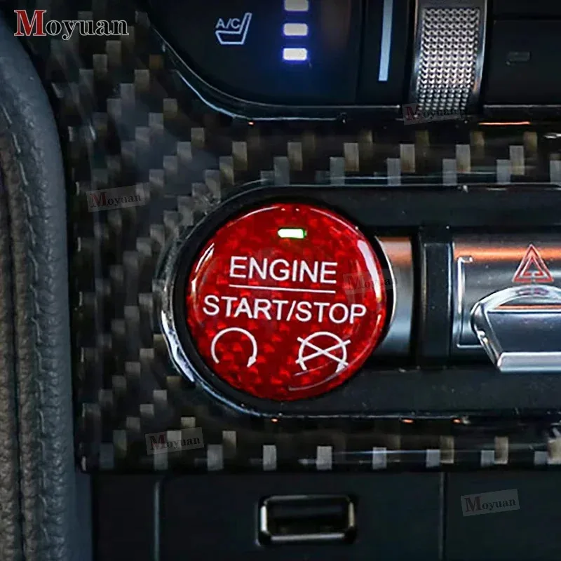 

Car Accessories One-Click Start Stop Engine Ignition Push Button Cover Sequin Carbon Fiber Sticker For Ford Mustang 2015-2019