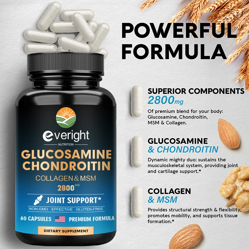 Glucosamine | Chondroitin | MSM | Collagen Capsules -2800 mg- Nutritional Vitamins Health Supplement - Non-GMO Vegan Gluten-free