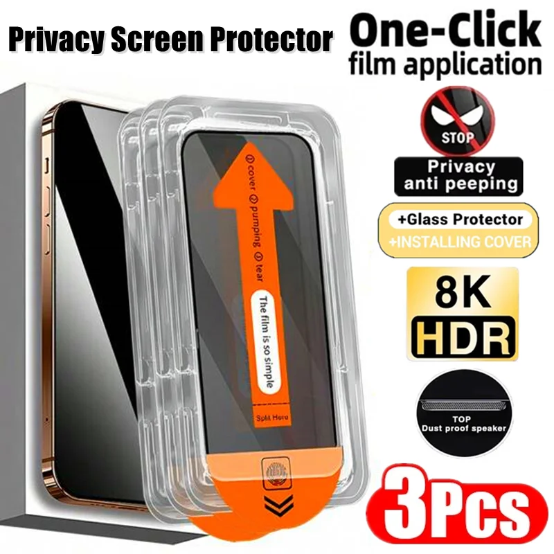 Película protectora de pantalla de privacidad, instalación sin polvo, revestimiento oleofóbico, para iPhone17 16 15 14 11 12 Pro Max XS X XR 8 Plus 16E