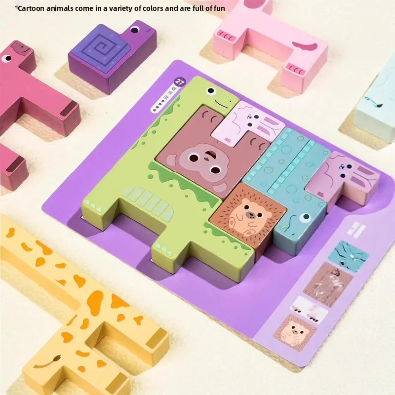 Animal Tower Stacking Blocks Educational Logic & Thinking Game Toddler Puzzle Toy Colorful Pieces Safe Wood Learning Activity