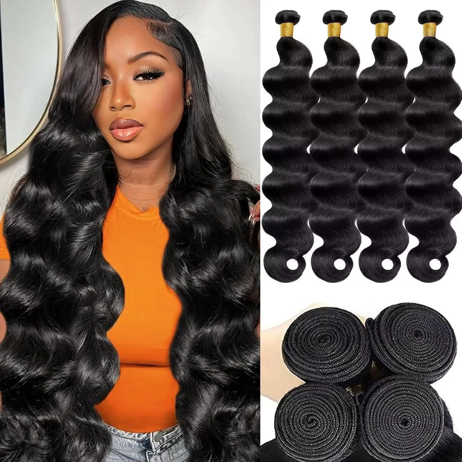 

Натуральные черные волосы для наращивания: 40-дюймовые волнистые пряди (Body Wave) из 100% человеческих волос, бразильские/бирманские, необработанные, свободная водная волна, 2, 3, 4 пучка, для плетения крючком (Tissage)