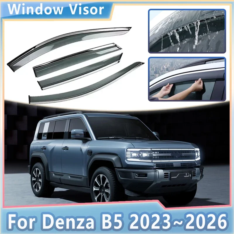 Car Window Visor For Denza B5 Fang Cheng Bao Leopard 5 2023~2026 Side Windshield Rain Sun Smoke Guards Cover Tools Accessories