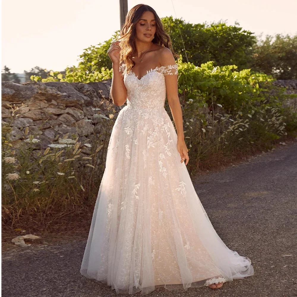 

Romantic Vestidos De Novia Off Shoulder Lace Wedding Dresses Appliques Vestido De Noiva Customized