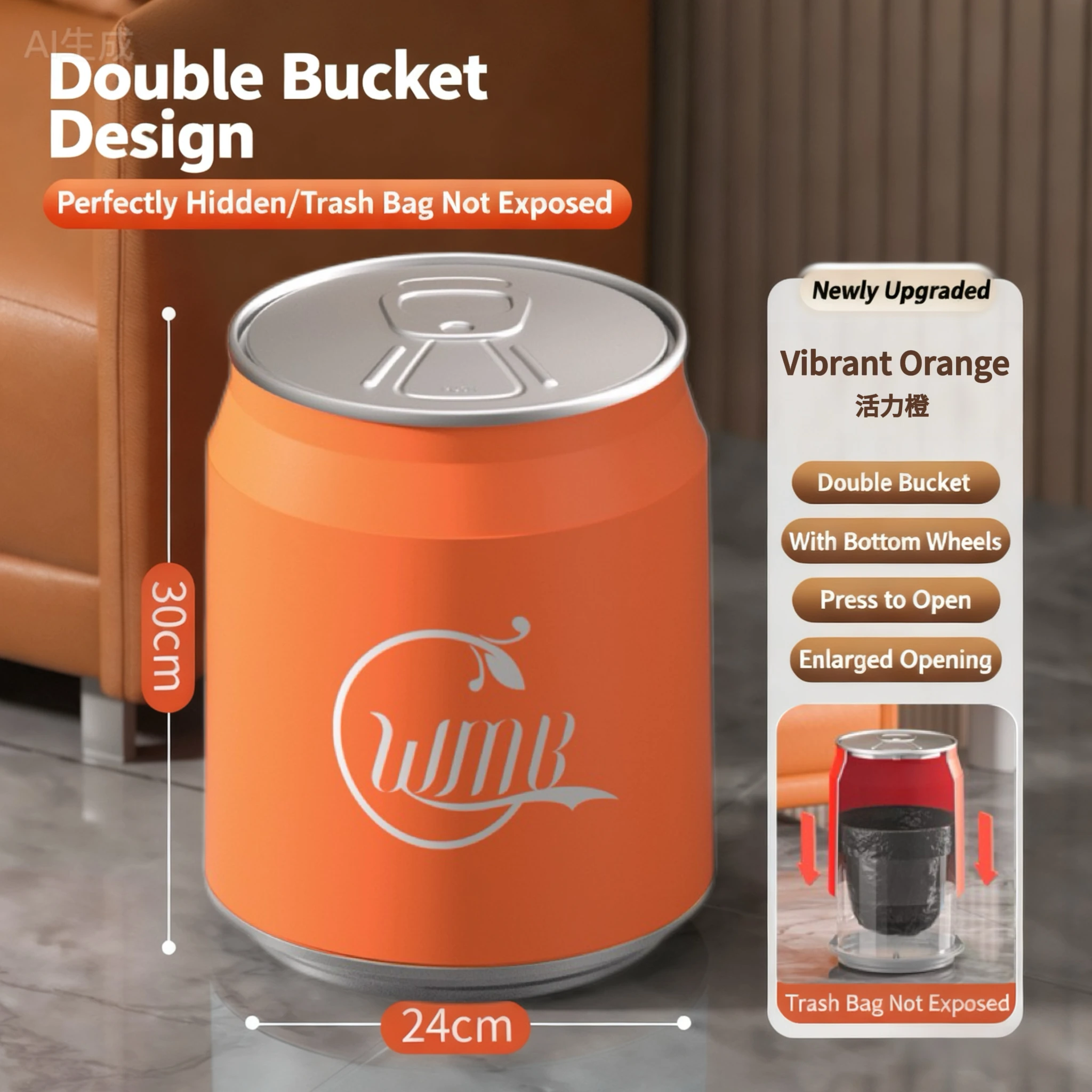 

Can-Shaped Decorative Trash Can, Multiple Colors Mini Garbage Bin, CreativeOffice Home Waste Container,Compact & Easy Clean