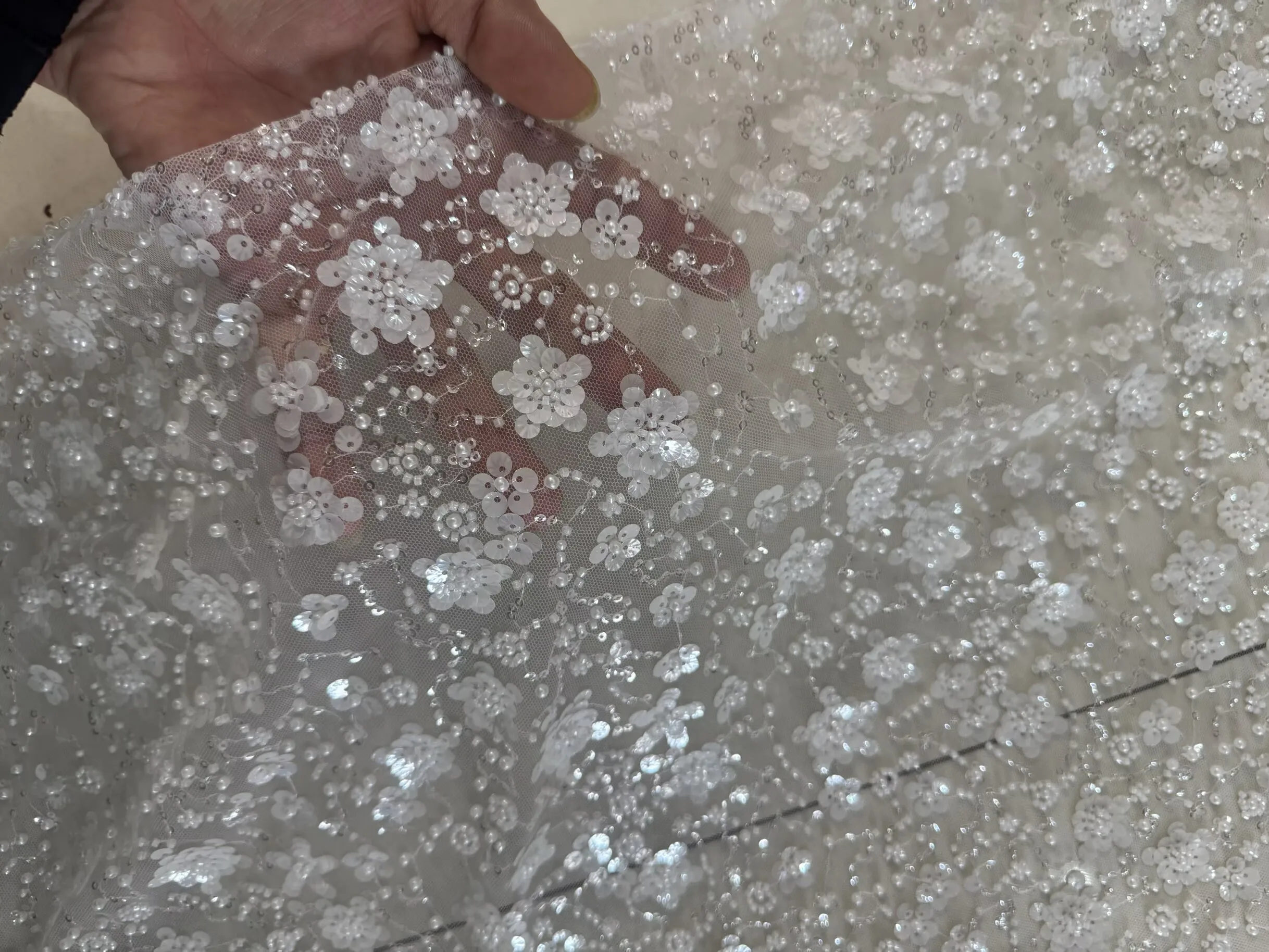3dスパンコールフローラルレース生地、ブライダルdiyアップリケウェディングドレスベールとガウン、全面刺繍、フルビーズチューブ素材