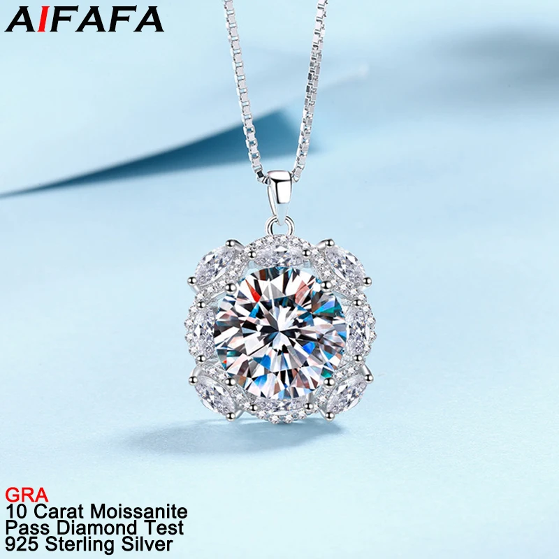 10 Carat Real D Color Moissanite Diamond Pendant Necklace High Quality 100% s925 Sterling Silver Neck Pendant Chain Fine Jewelry
