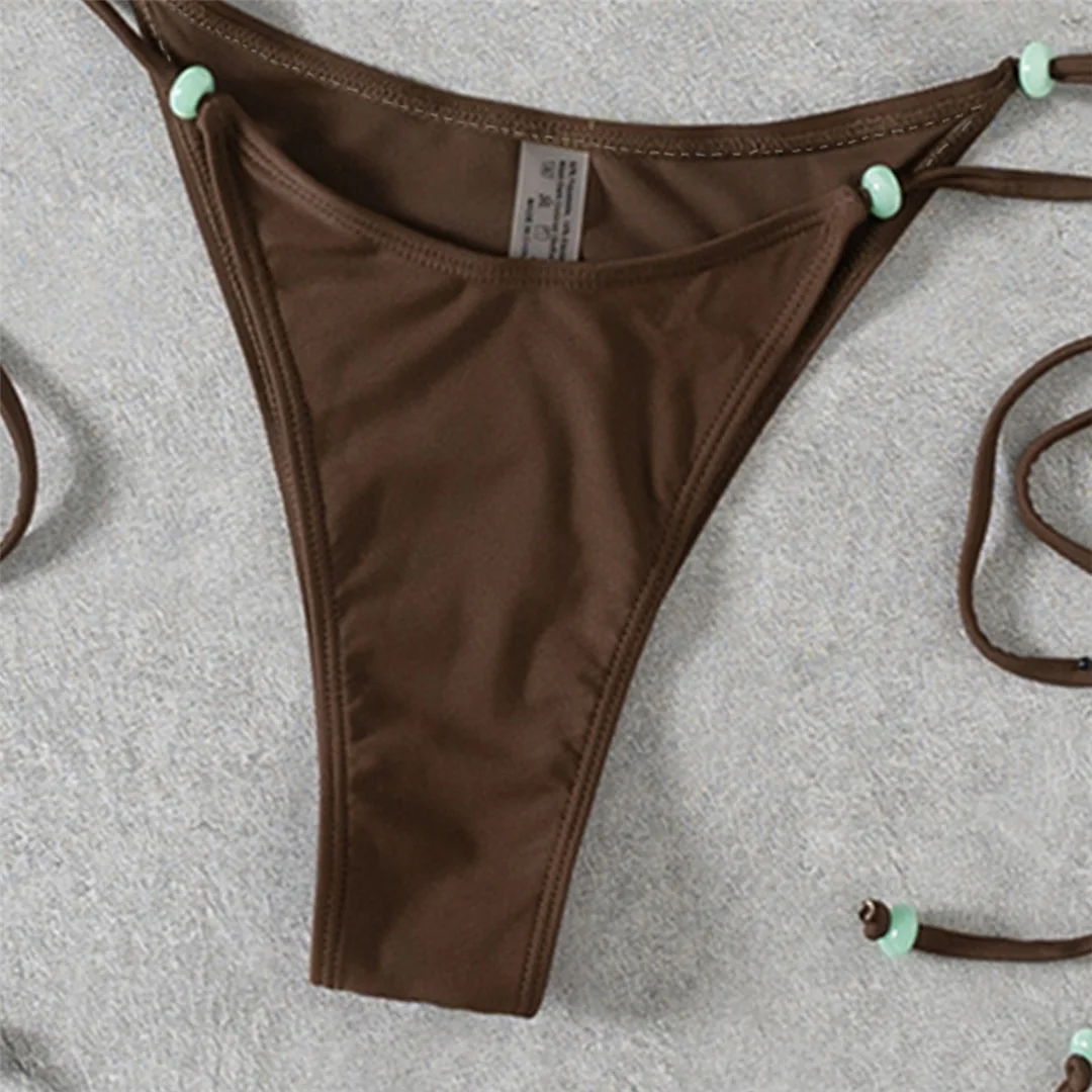 XS - L Neckholder-Bikini mit hohem Beinausschnitt und Riemchen, Damen-Badeanzug, zweiteiliges Bikini-Set, Badebekleidung, Badeanzug, Schwimmbekleidung V7004 – Detail 13
