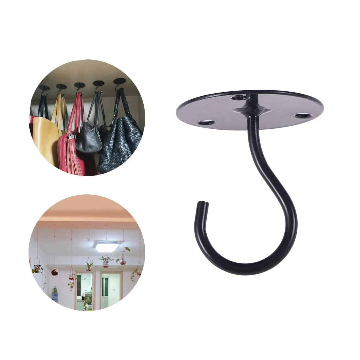 Overhead Hooks Black Small Elephant Trunk Shape Strong Iron Cabinet Floor Porch Wardrobe Lantern Net Ceiling Multipurpose