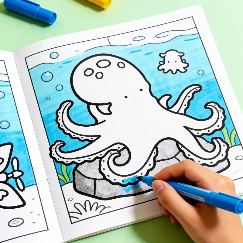 A Super Healing Blank Coloring Book 24 Vivid Marine Animal Patterns Coloring Book Suitable for Teenagers Adults and Artists