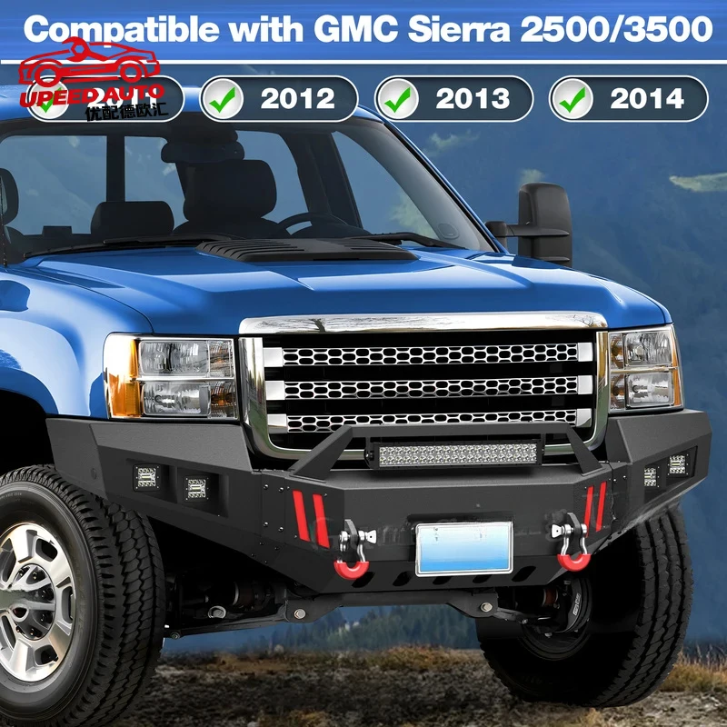 Suitable for ULON High Quality Front/ Rear Bumper Compatible 2011-2014 GMC Sierra 2500/3500 With Winch Plate, Bar And D-Rings