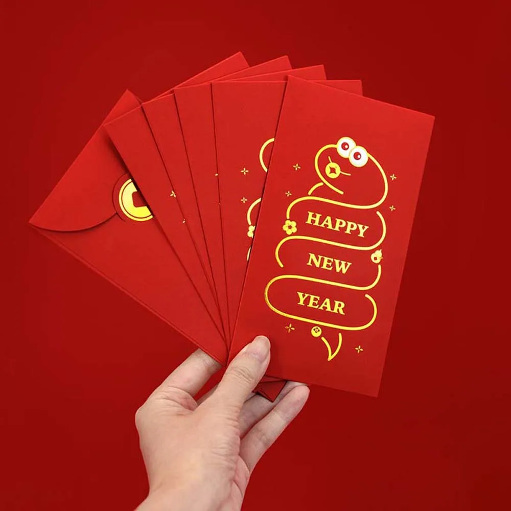 Zodiac Snake 2025 Red Envelope 2025 Chinese New Year Festival Decoration Money Pocket Blessing Words Bronzing New Year Money Bag