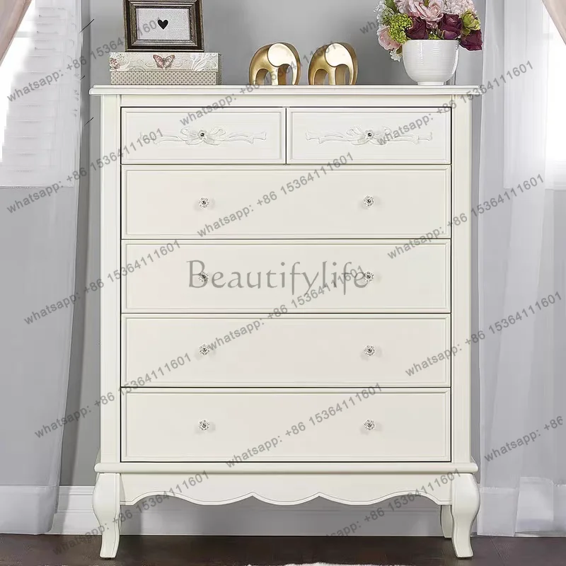 

French solid wood pink living room six-chest cabinet American sofa decorative side cabinet