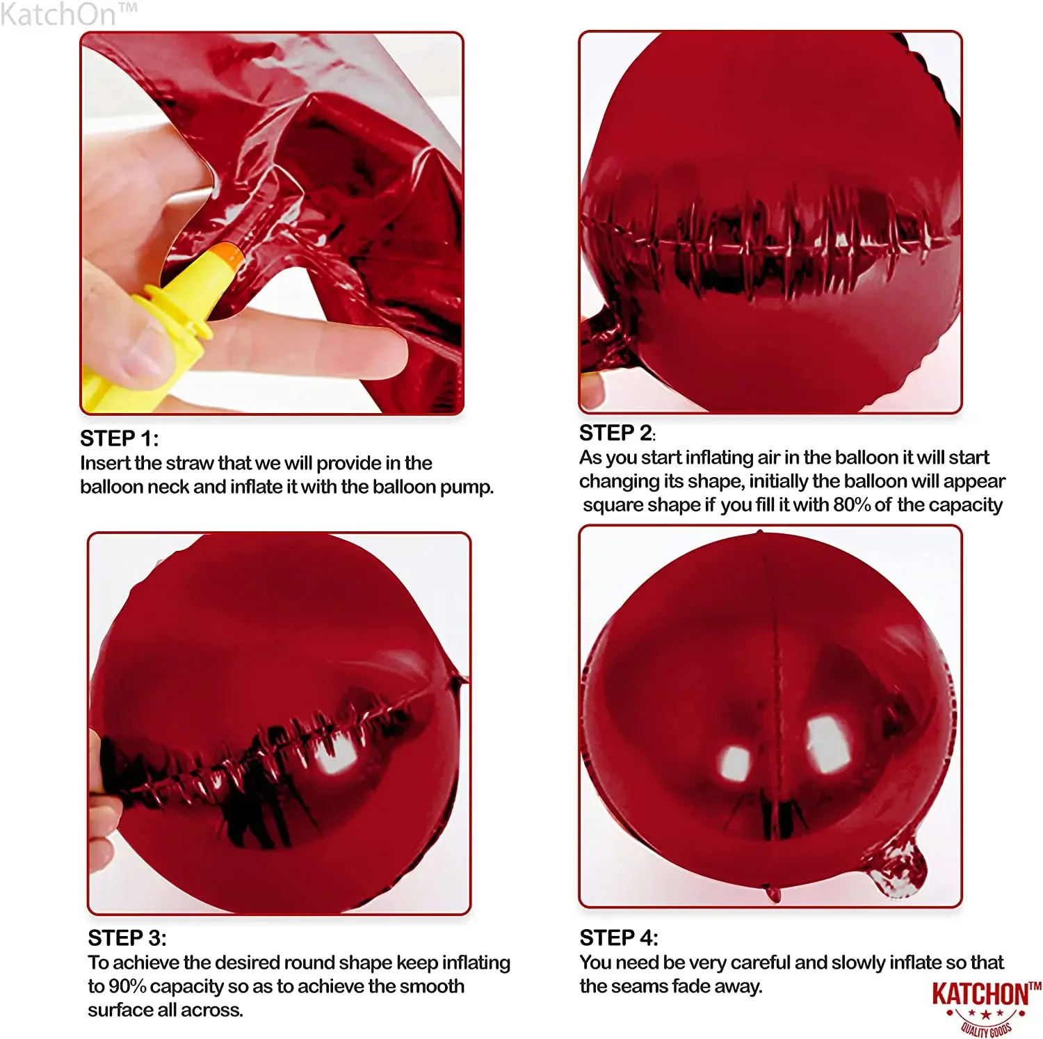 Big Metallic Red Balloons Foil - Pack of 6, 22 Inch 4D Round Red Metallic Balloons | Red Chrome Balloons
